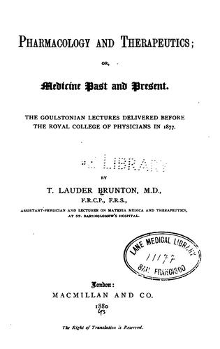 Cover for Pharmacology and therapeutics