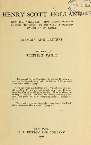 Cover for Henry Scott Holland ... memoir and letters