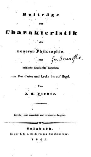 Cover for Beiträge zur Characteristik der neueren Philosophie: Oder kritische ...
