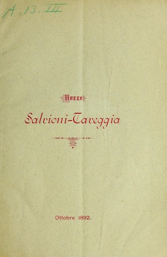Cover for Nozze Salvioni-Taveggia