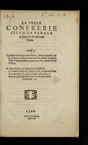 Cover for La vraye confrerie selon la parole de Dieu & des Saincts Peres ...