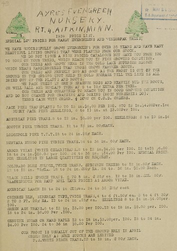Cover for 1939 price list