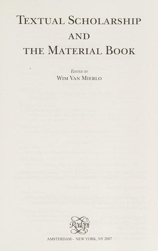 Cover for Textual Scholarship and the Material Book