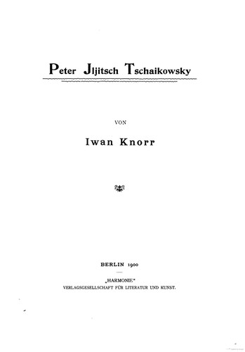 Cover for Peter Jljitsch Tschaikowsky