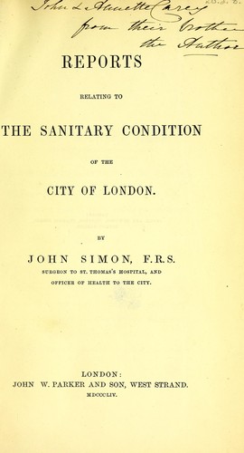 Cover for Reports relating to the sanitary condition of London.