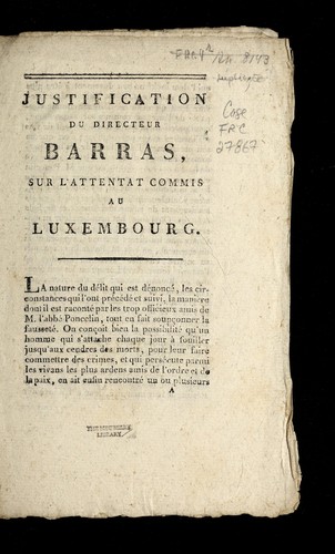 Cover for Justification du directeur Barras, sur l'attentat commis au Luxembourg