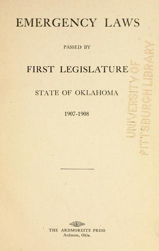 Cover for Emergency laws passed by First Legislature, State of Oklahoma, 1907-1908