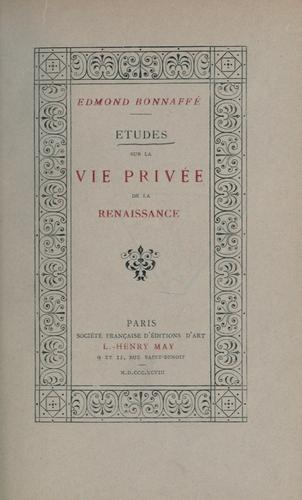 Cover for Études sur la vie privée de la renaissance