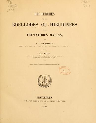 Cover for Recherches sur les bdellodes ou hirudine es et les tre matodes marins