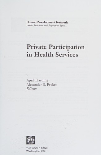 Cover for Private participation in health services