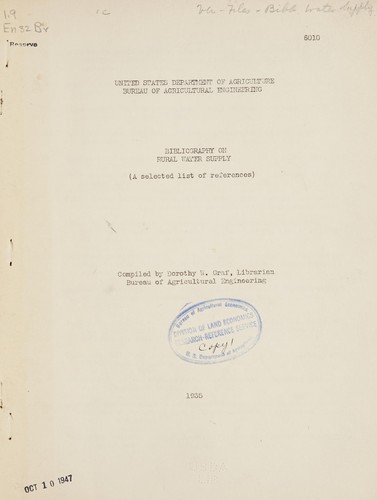 Cover for Bibliography on rural water supply (a selected list of references)