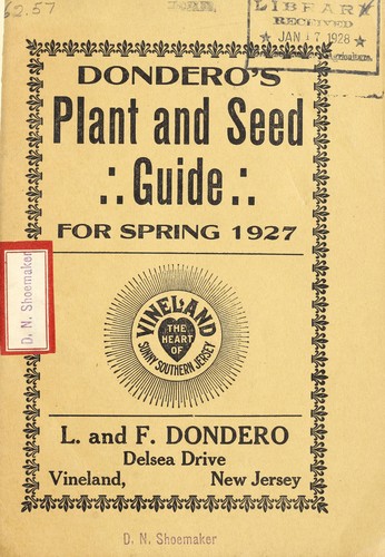 Cover for Dondero's plant and seed guide for spring 1927