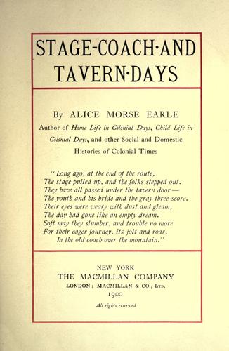 Cover for Stage-coach and tavern days.