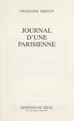 Cover for Journal d'une Parisienne