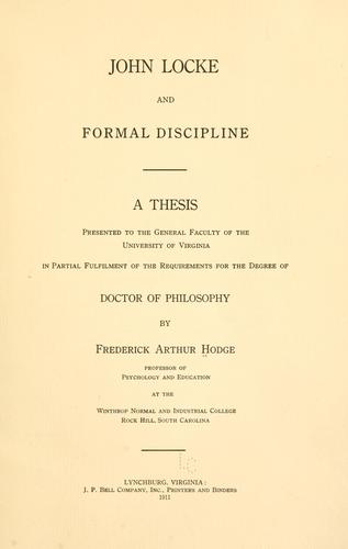 Cover for John Locke and formal discipline 