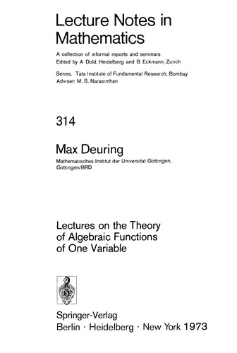 Cover for Lectures on the theory of algebraic functions of one variable.