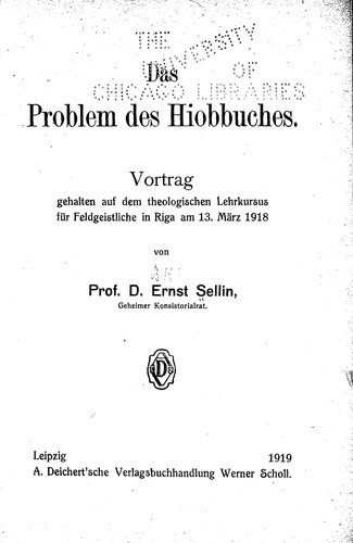Cover for Das Problem des Hiobbuches