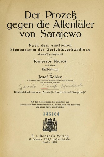 Cover for Der Prozess gegen die Attentäter von Sarajewo