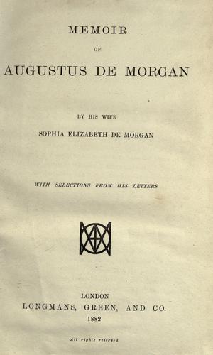 Cover for Memoir of Augustus De Morgan