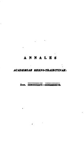 Cover for Annales Academiae rheno-traiectinae