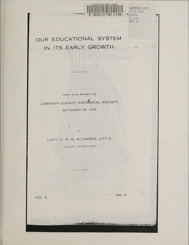 Cover for Our educational system in its early growth