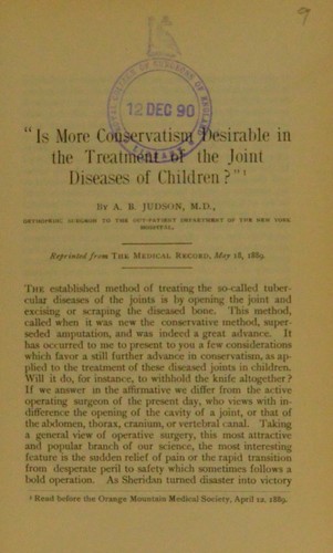 Cover for Is more conservatism desirable in the treatment of the joint diseases of children?