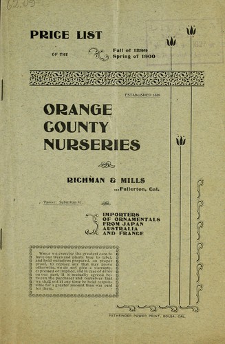 Cover for Price list of the Orange County Nurseries