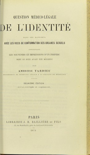 Cover for Question medico-legale de l'identite