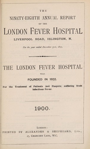 Cover for Report of the London Fever Hospital, Liverpool Road, Islington, for the year ending 31st December 1899