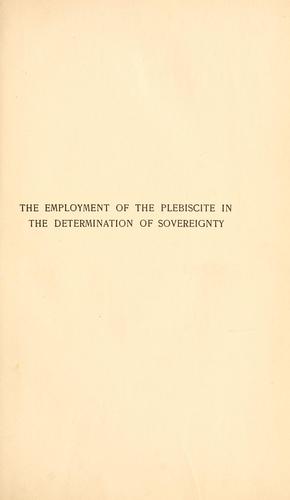 Cover for employment of the plebiscite in the determination of sovereignty ...