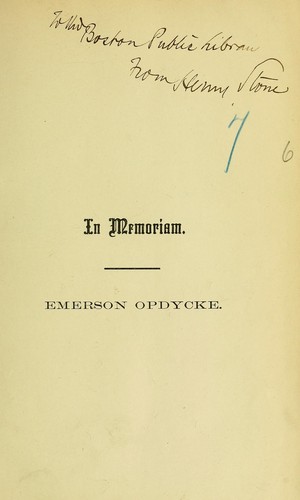 Cover for In memoriam. Emerson Opdycke
