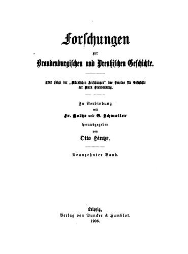 Cover for Forschungen zur Brandenburgischen und Preussischen Geschichte