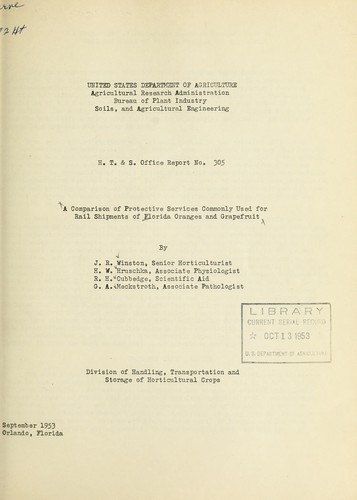 Cover for A comparison of protective services commonly used for rail shipments of Florida oranges and grapefruit
