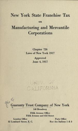 Cover for New York state franchise tax on manufacturing and mercantile corporations