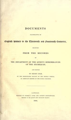 Cover for Documents illustrative of English history in the thirteenth and fourteenth centuries
