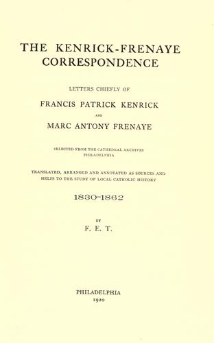 Cover for Kenrick-Frenaye correspondence