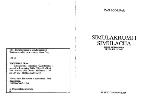 Cover for Simulakrumi i simulacija