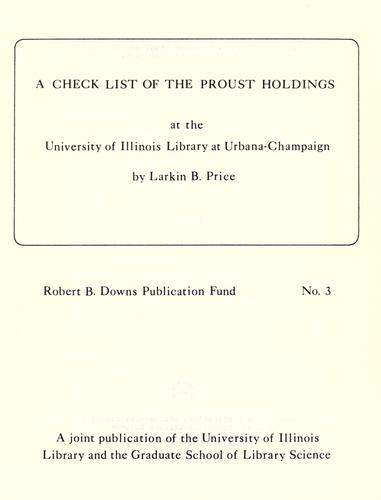 Cover for A check list of the Proust holdings at the University of Illinois Library at Urbana-Champaign
