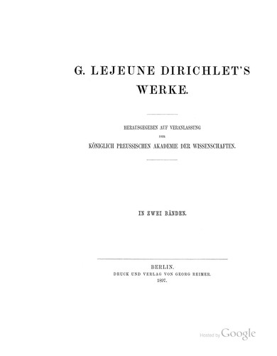 Cover for G. Lejeune Dirichlet's Werke