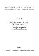 Cover for On the beneficence of censorship