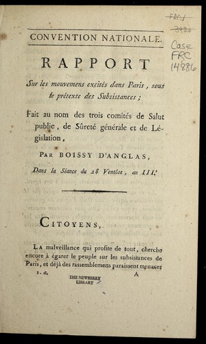 Cover for Rapport sur les mouvemens excite s dans Paris, sous le pre texte des subsistances