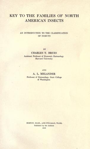 Cover for Key to the families of North American insects