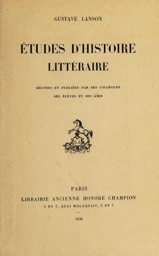Cover for Études d'histoire littéraire