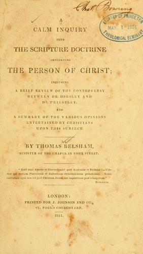 Cover for calm inquiry into the scripture doctrine concerning the person of Christ