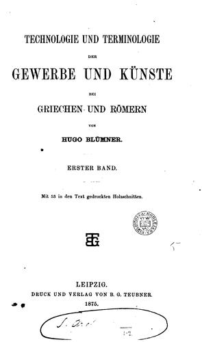 Cover for Technologie und Terminologie der Gewerbe und Künste bei Griechen und Römern