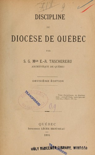 Cover for Discipline du Diocèse de Québec