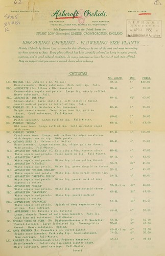 Cover for 1958 spring offering - flowering size plants