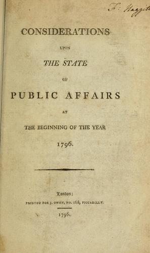 Cover for Considerations upon the state of public affairs at the beginning of the year 1796.