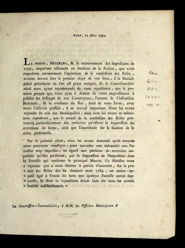 Cover for [Circular letter on tax collection in Basse-Normandie]
