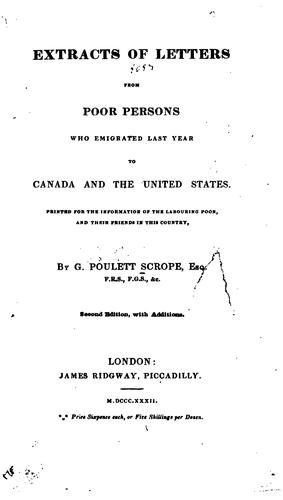 Cover for Extracts of Letters from Poor Persons who Emigrated Last Year to Canada and the United States